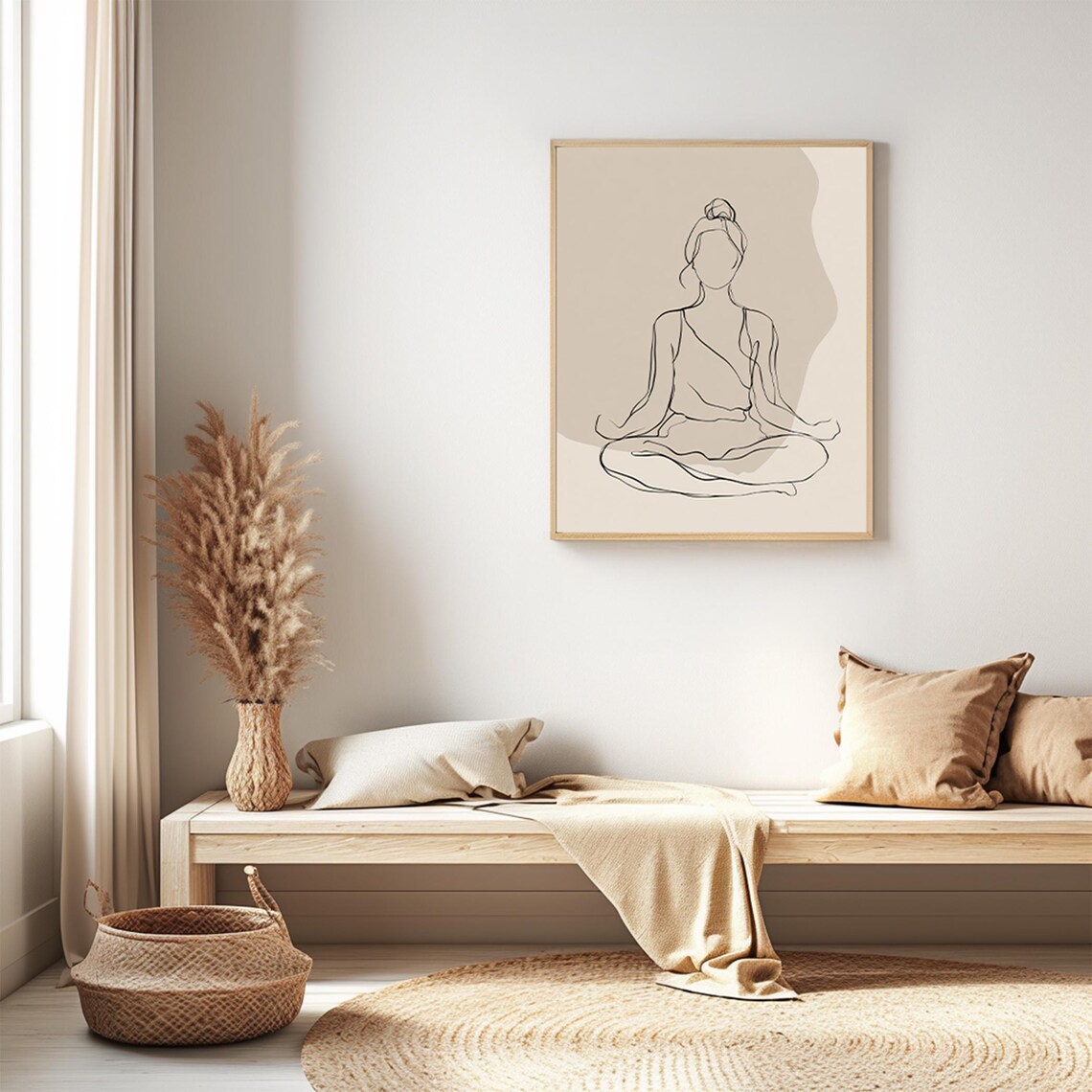 Minimalist Yoga Woman Line Art Meditation Neutral Beige Poster - Image 4