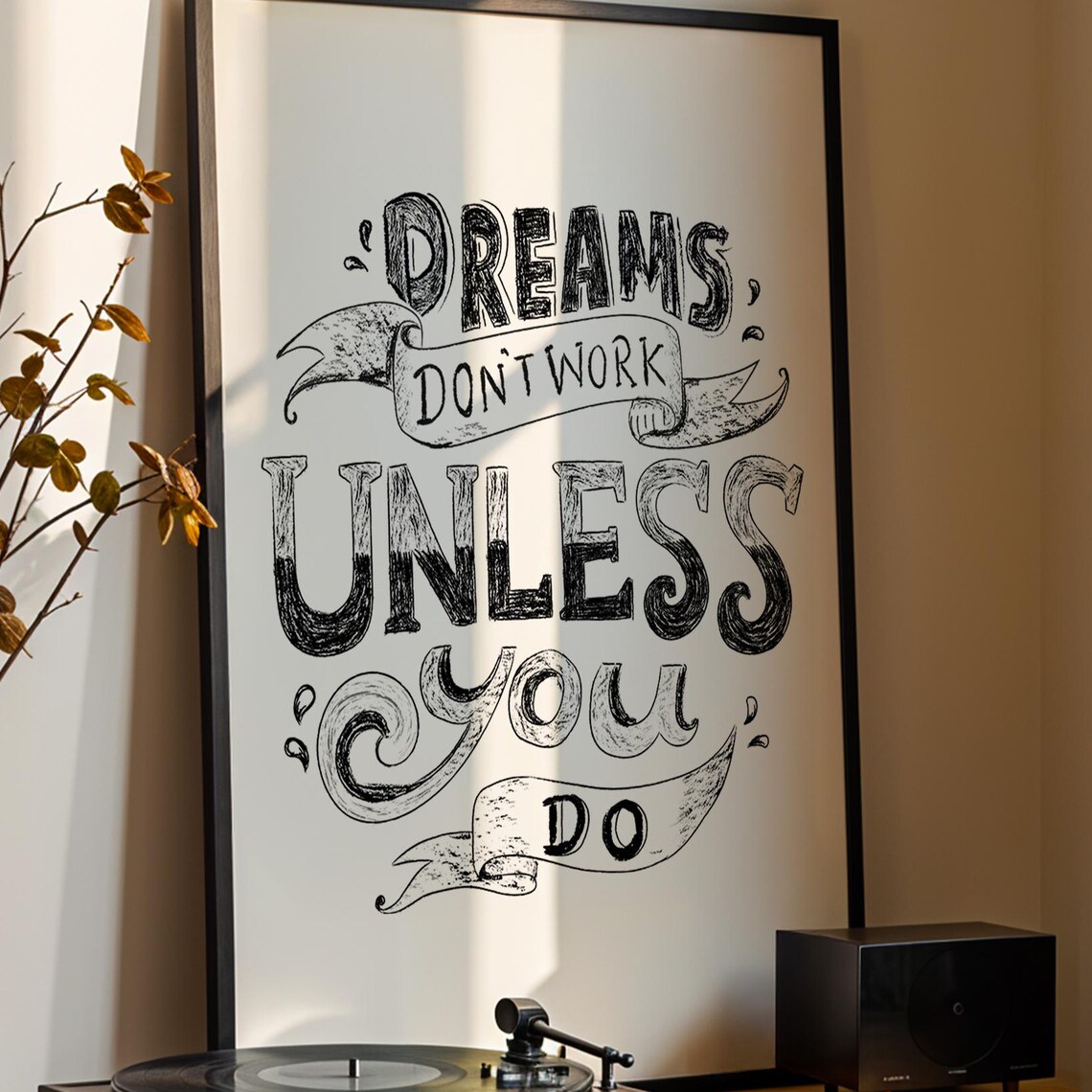 Motivational Quote Poster Dreams Dont Work Unless You Do Minimalist Wall Art Office Decor Typographic Print