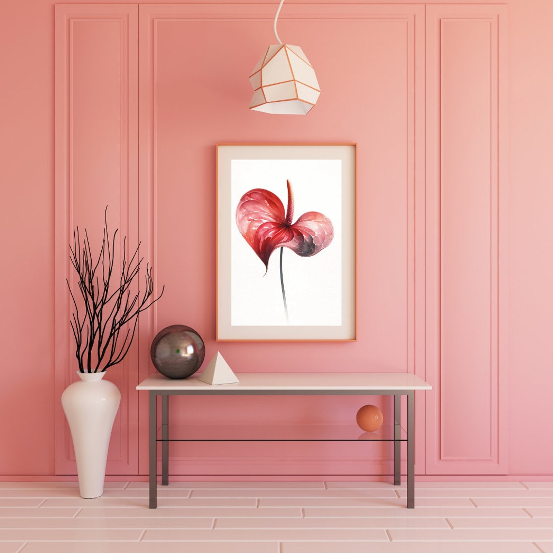Lustrous Red Anthurium Watercolor Art Exotic And Bold Floral Print For A Striking Home Accent - Image 4