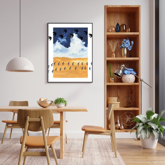 Abstract Sky And Earth Art Print Minimalist Landscape With Directional Arrows Modern Wall Art For Home Decor Painting
