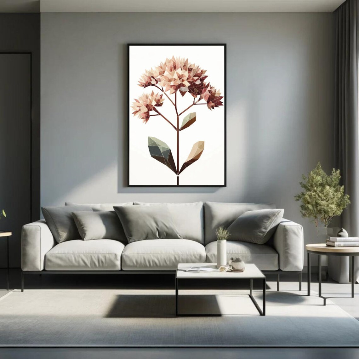 Abstract Geometric Hydrangea, Modern Floral Wall Art - Image 2