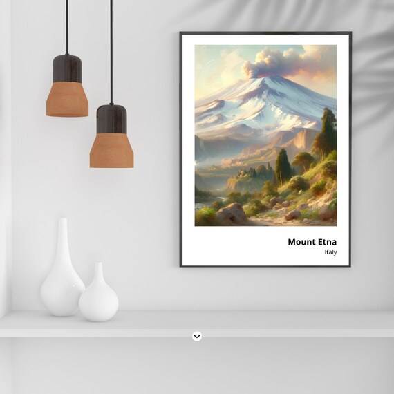 Mount Etna Art Print Stunning Painting Of Iconic Italian Volcano Vibrant And Majestic Wall Decor Scenic Sicily Landscape Art