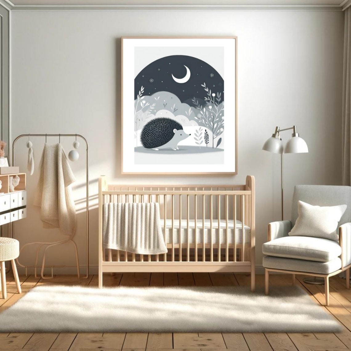 Hedgehog Moonlight Forest Circular Night Kids Nursery Poster - Image 5