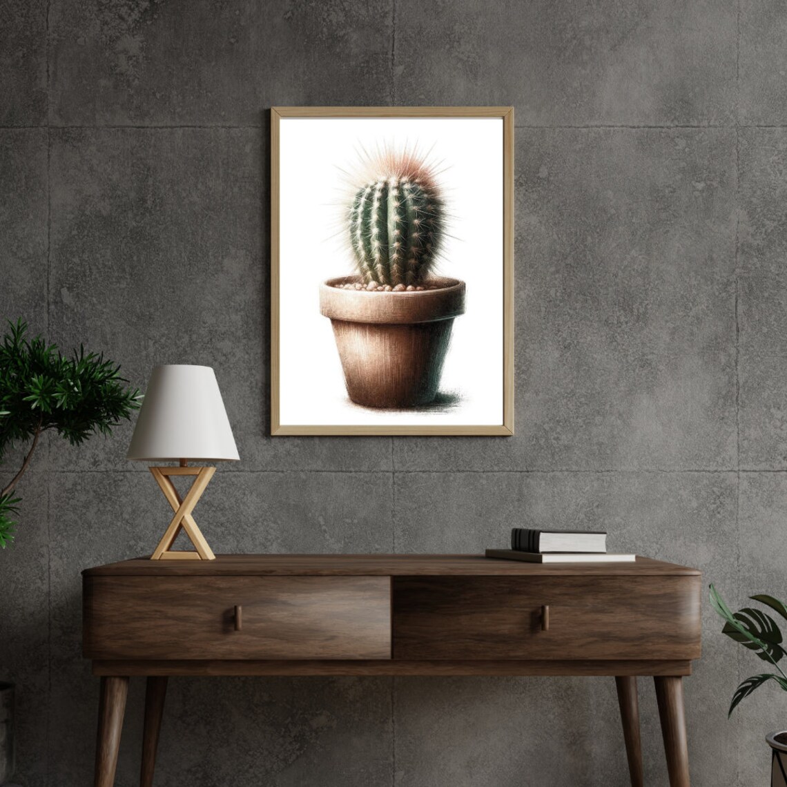 Round Barrel Cactus Terracotta Pot Textured Watercolor Poster - Image 2