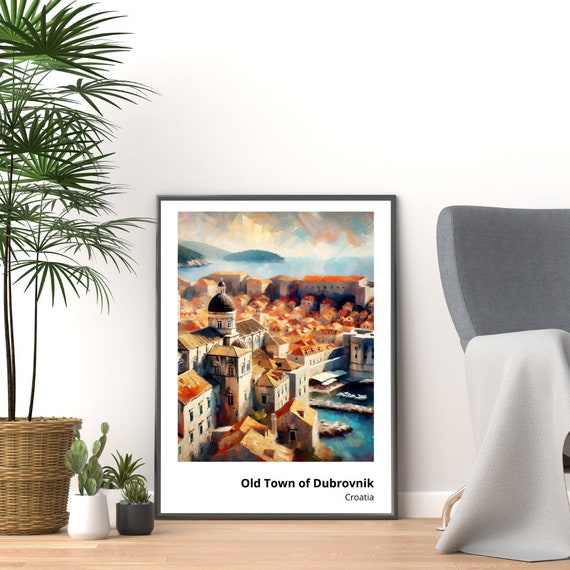 Old Town Of Dubrovnik Art Print Stunning Painting Of Historic Croatian Architecture For Home And Office Decor