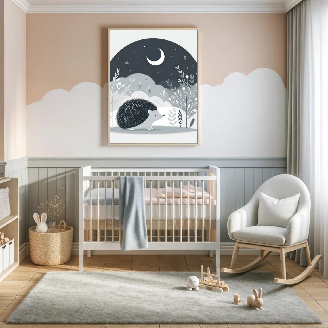Hedgehog Moonlight Forest Circular Night Kids Nursery Poster - Image 4