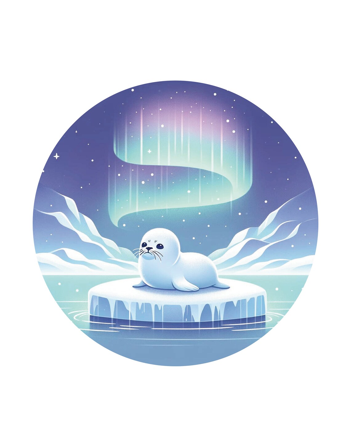 Baby Seal Aurora Northern Lights Arctic Ice Floe Night Kids Wall Art - Image 3