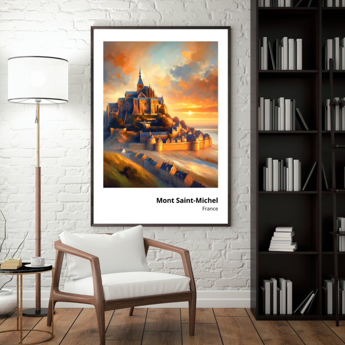 Mont Saint-Michel France Abbey Island Golden Sunset Dramatic Sky Poster - Image 5