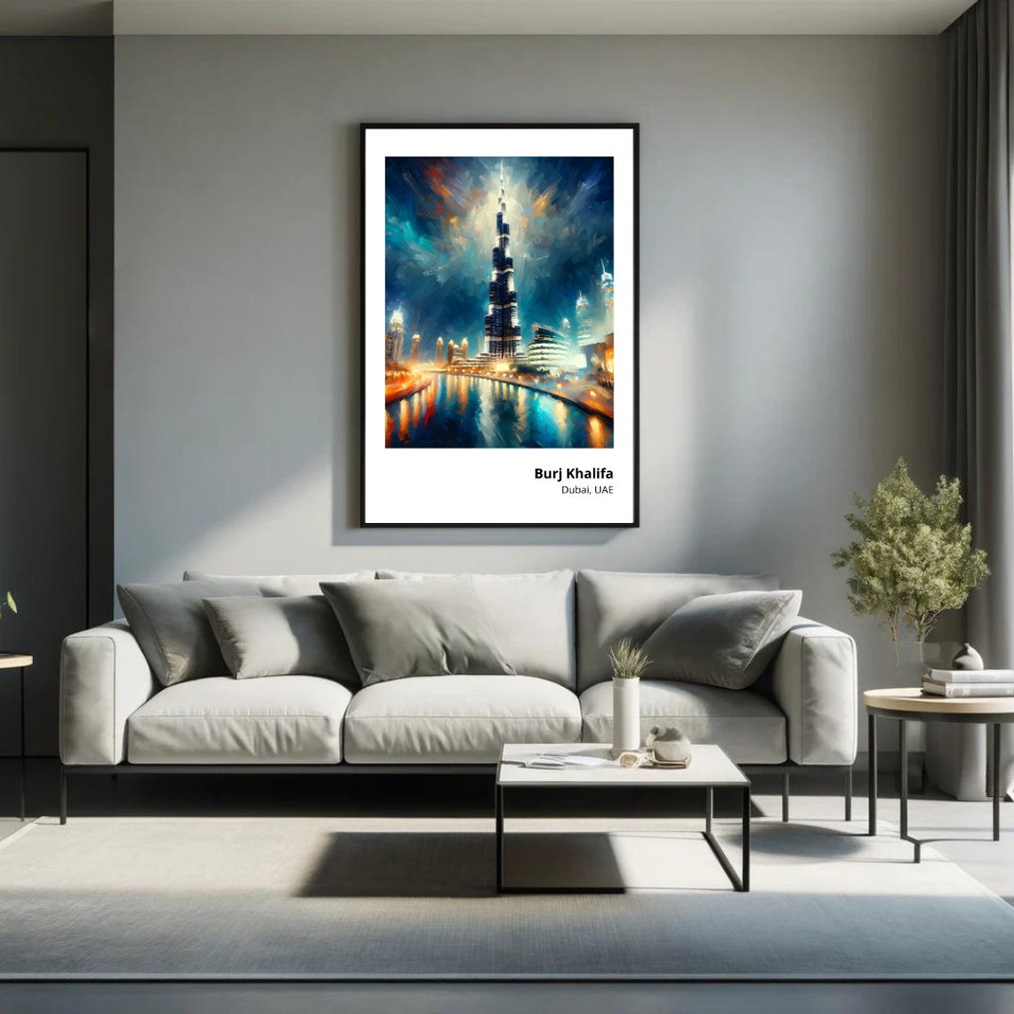 Burj Khalifa Dubai UAE Night Skyline Lights Reflection Poster - Image 3