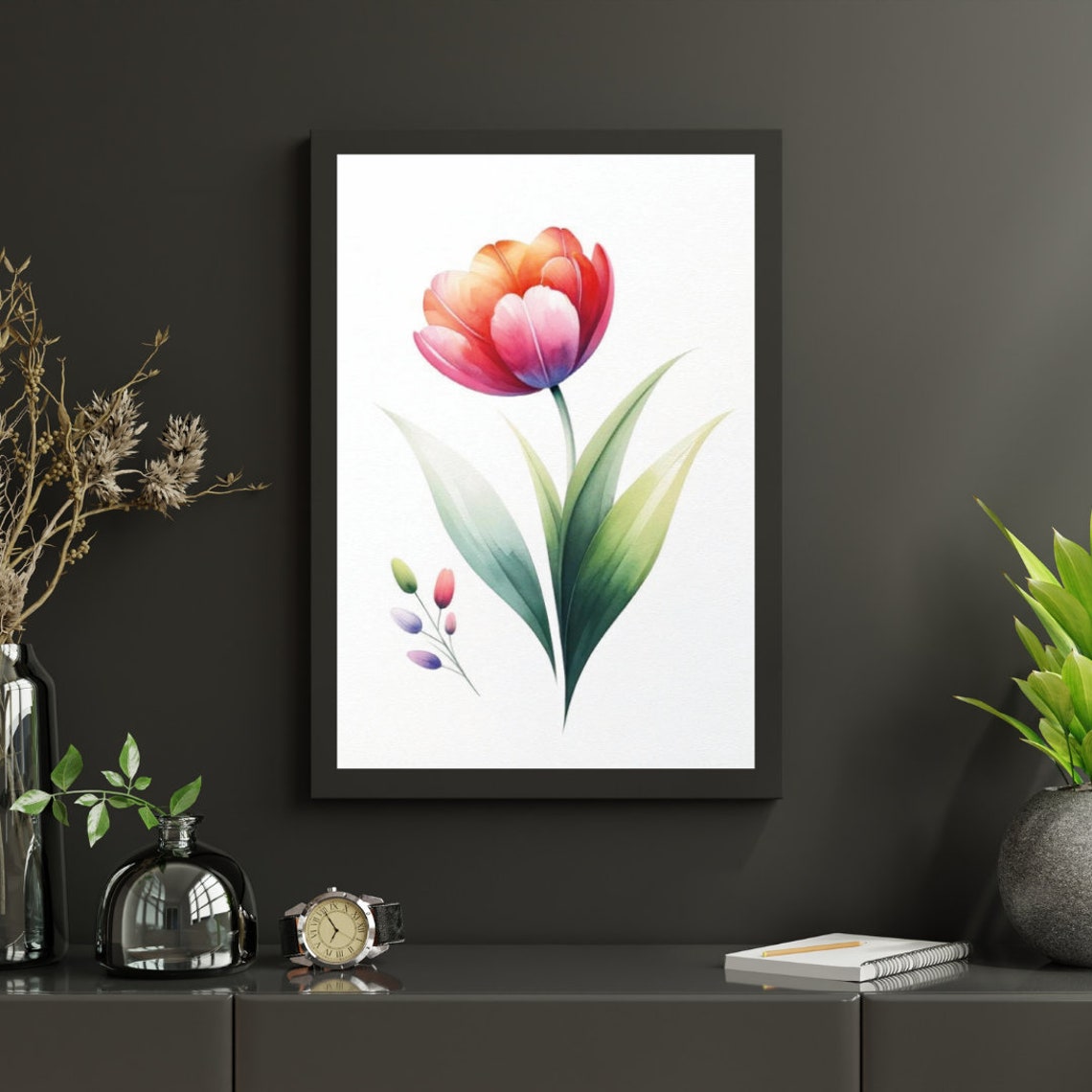 Red Orange Gradient Tulip Watercolor Elegant Floral Art Poster - Image 5