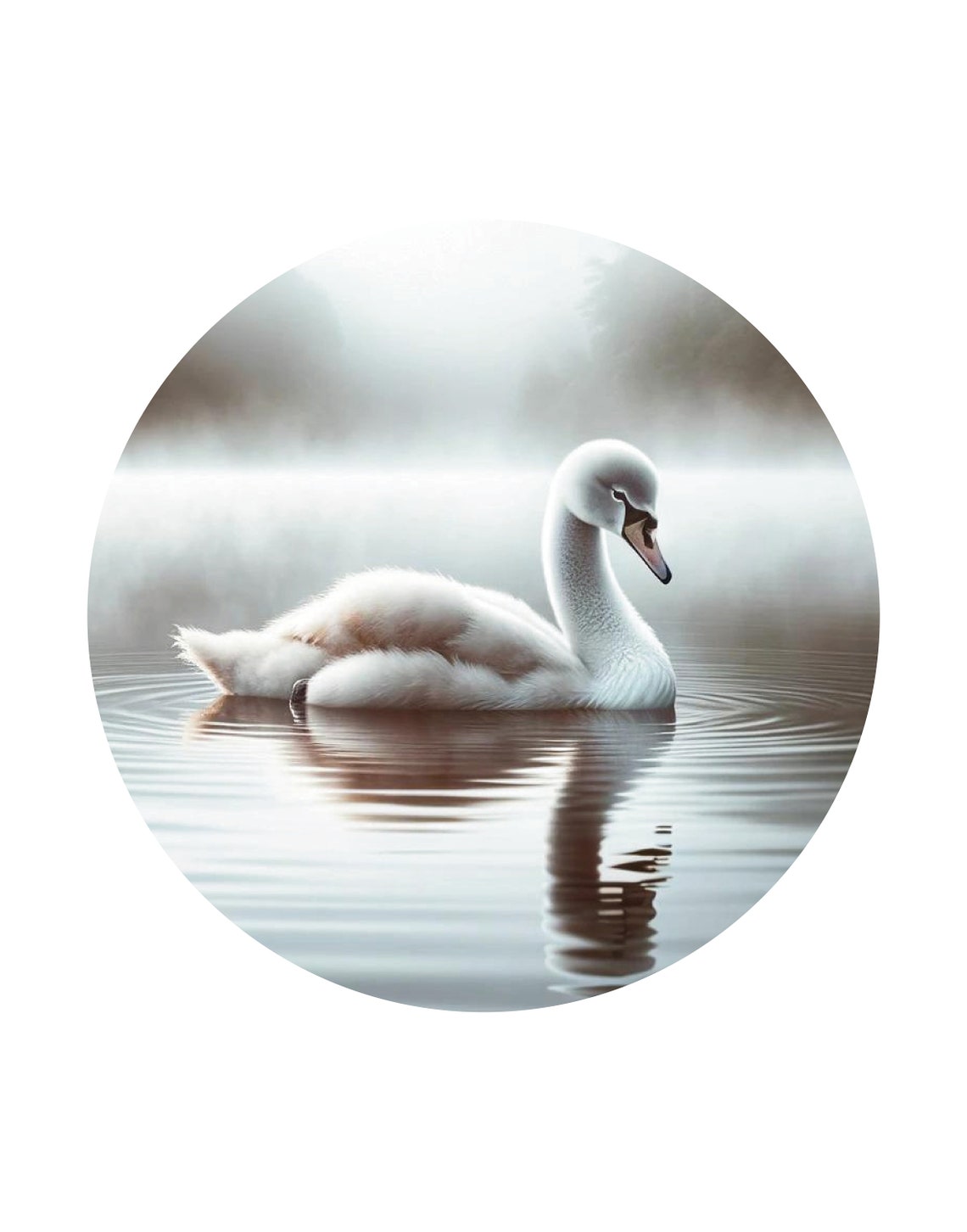 White Swan Misty Lake Calm Water Reflection Grey Nursery Poster - Image 3