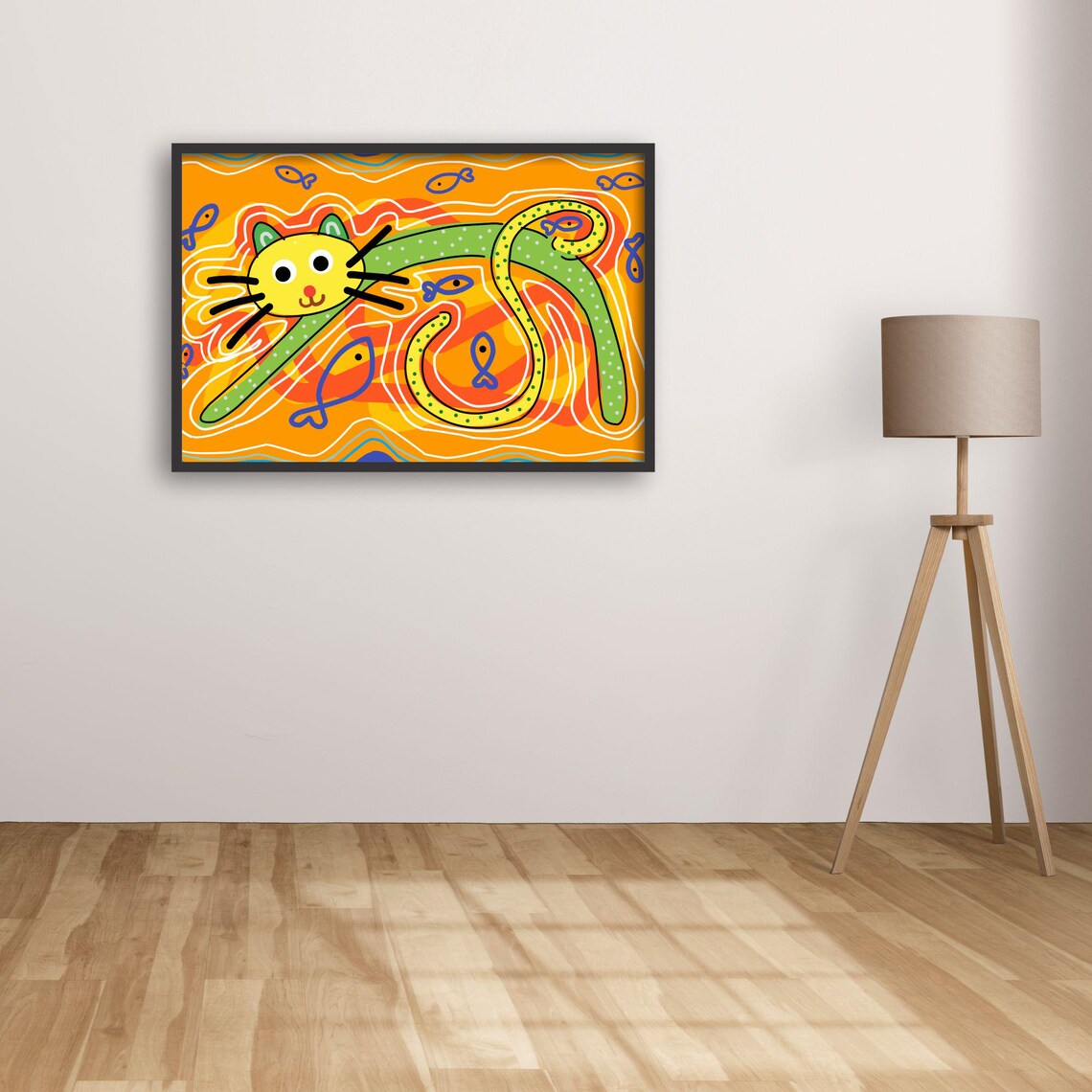 Whimsical Cat Art, Playful Boho Animal Decor - Image 4
