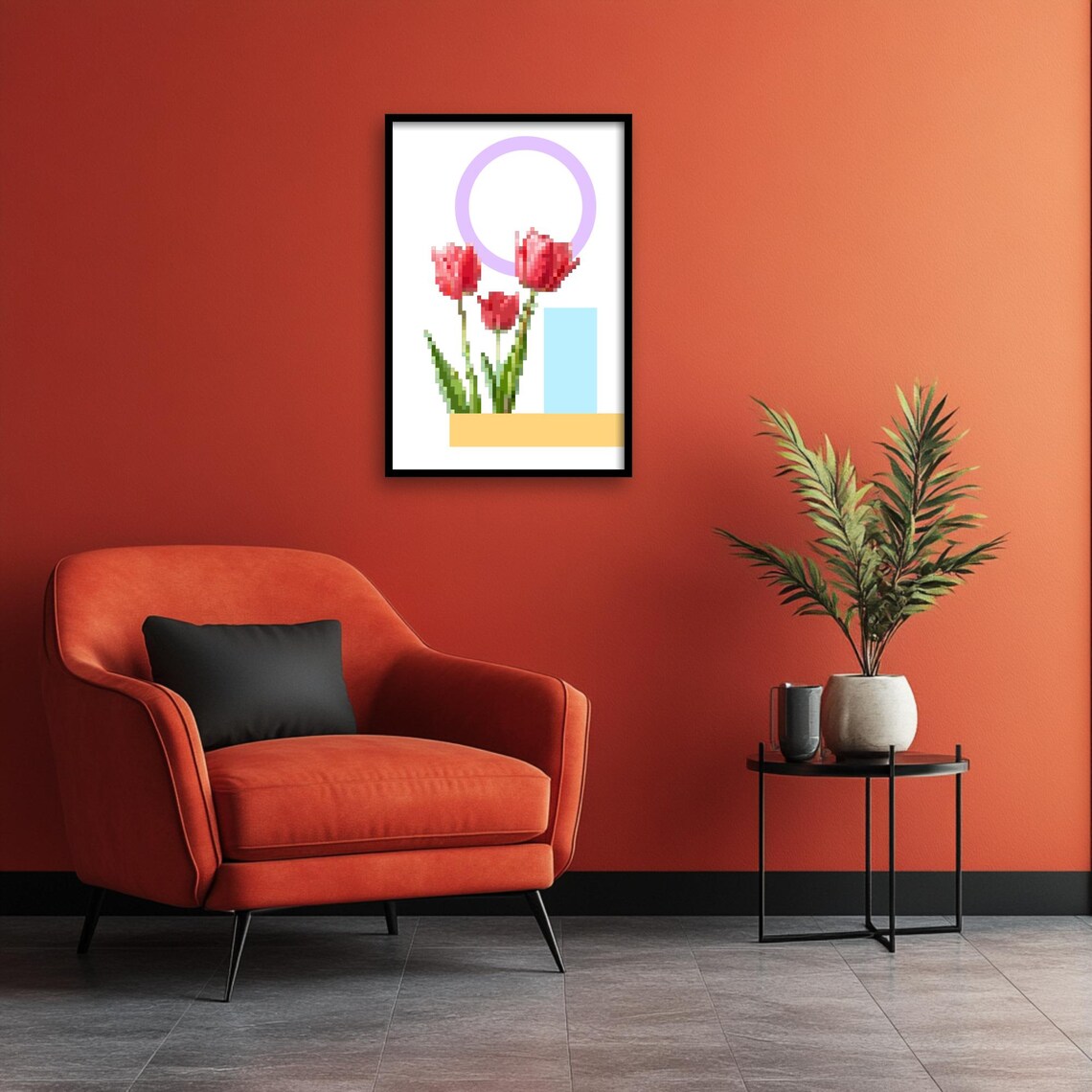 Pixel Tulip Art Print, Minimal Floral Decor - Image 4