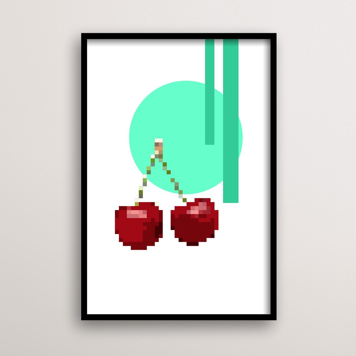 Pixel Cherry Art, Retro Fruit Kitchen Decor