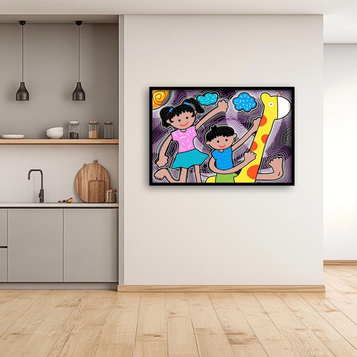 Playful Kids Giraffe, Colorful Nursery Art - Image 2