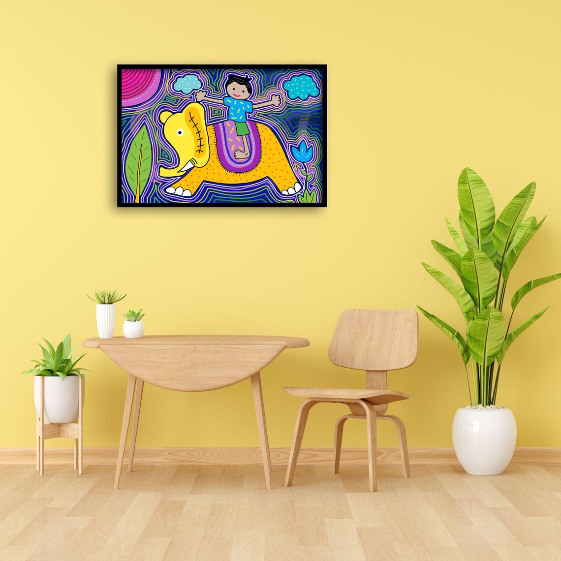 Elephant With Boy, Whimsical Jungle Art Print - Image 4