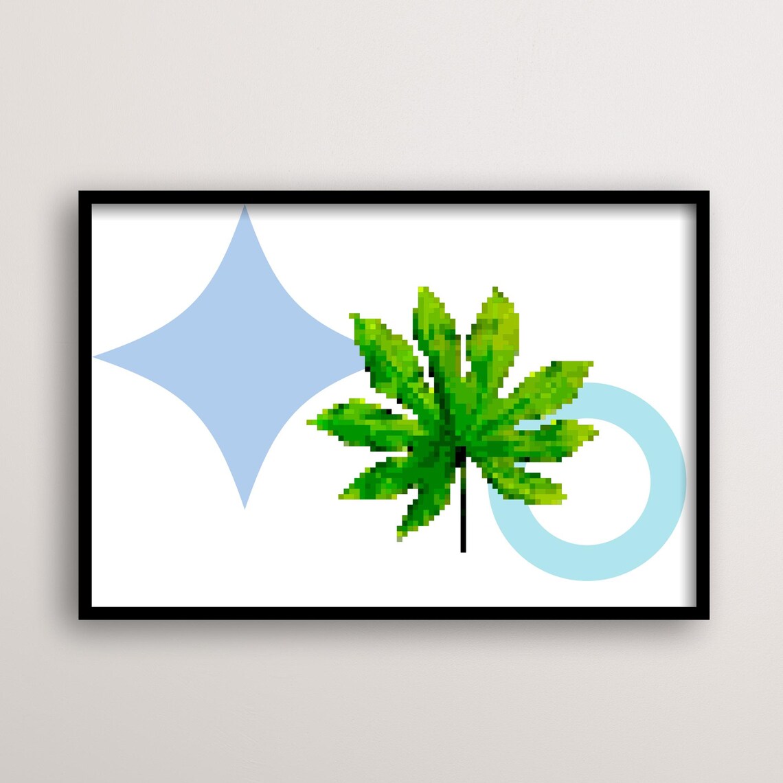 Pixel Pop Art Tropical Leaf Geometric Retro Game Style