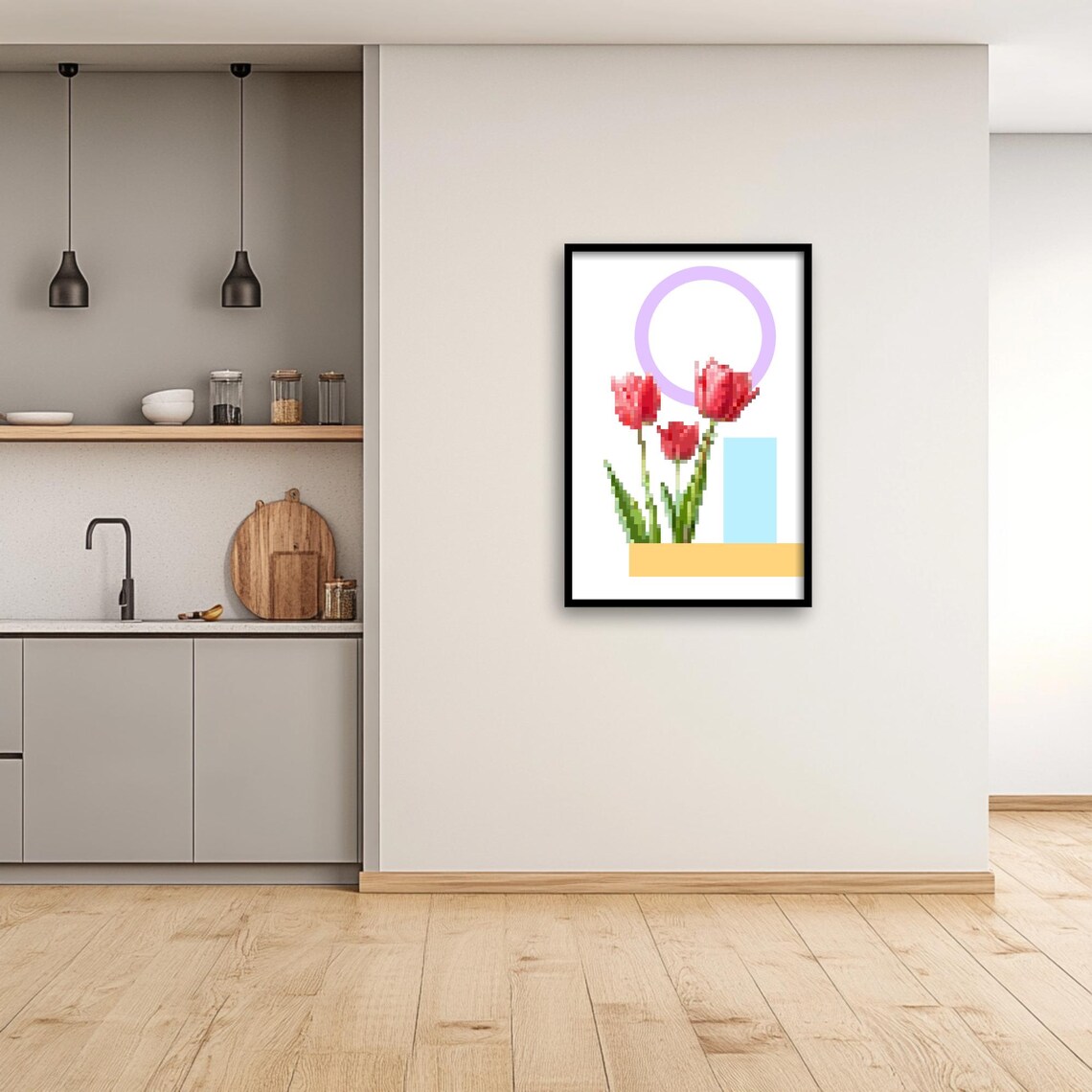 Pixel Tulip Art Print, Minimal Floral Decor - Image 3