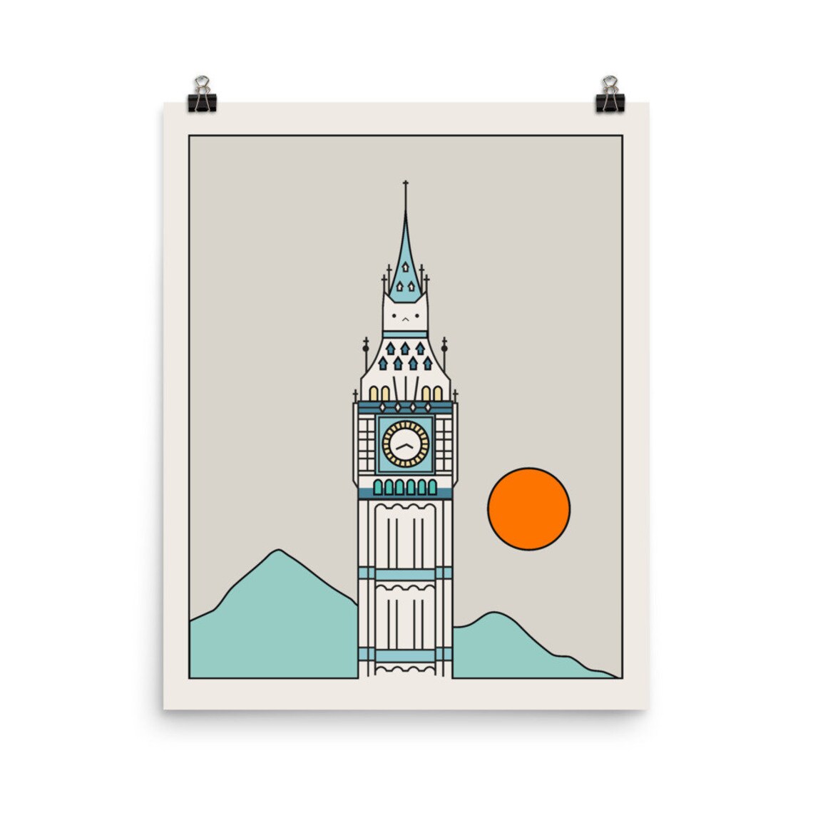 Big Ben London Clock Tower Minimalist Cat Landmark Art Poster