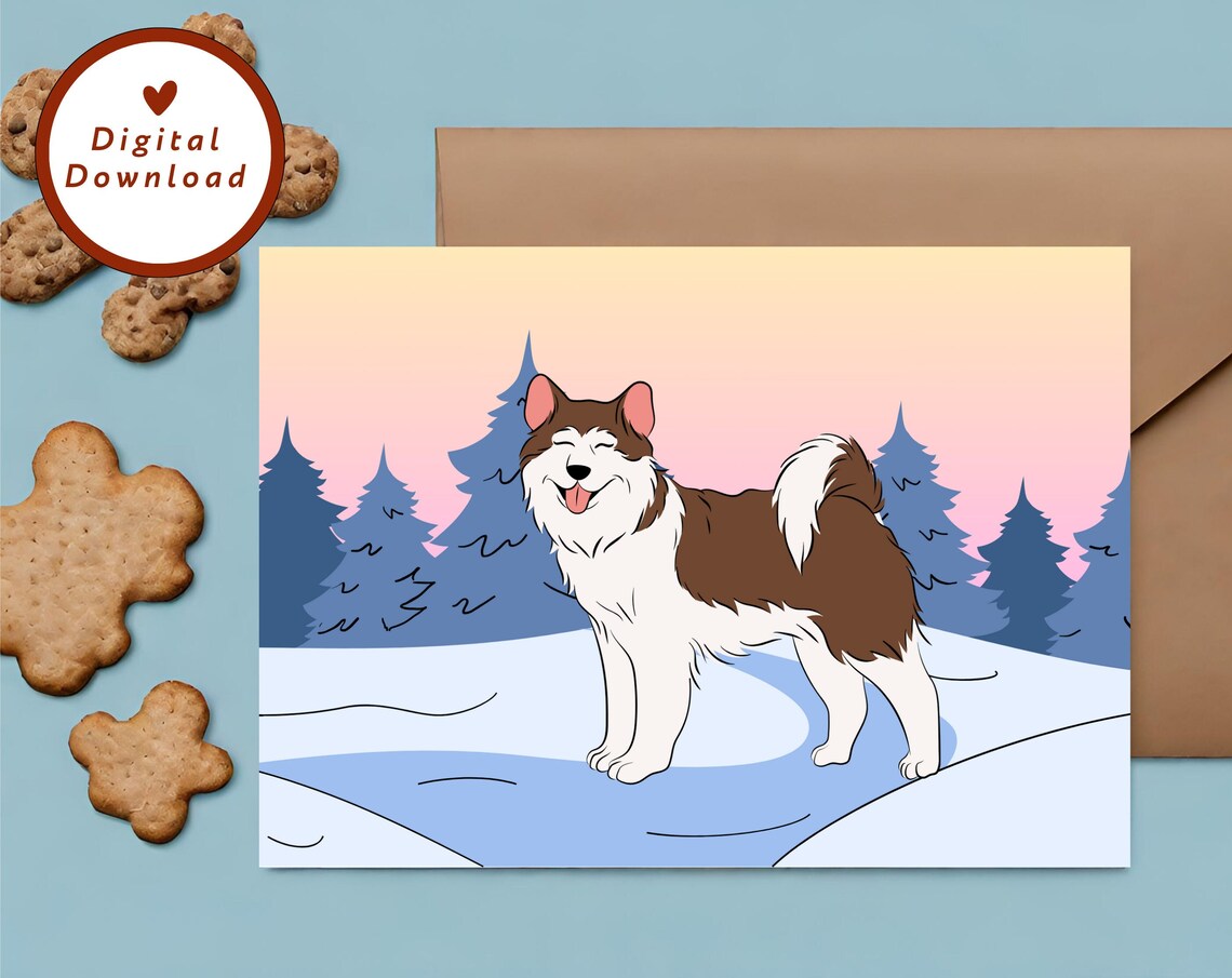 Husky Dog Card, Snowy Mountains Greeting Card - Image 2