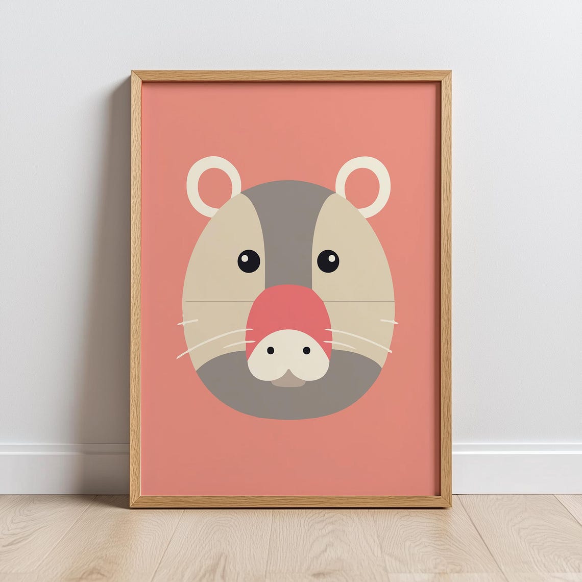 Minimalist Hamster Face On Coral Nursery Kids Animal Art Poster