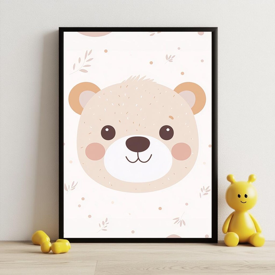 Smiling Bear Face Soft Neutral Modern Nursery Baby Room Wall Art Print Poster - Image 3