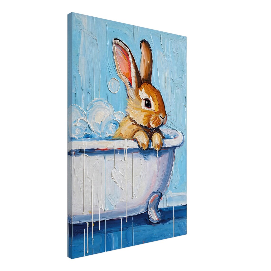 Bunny in Bathtub Bubble Bath Cute Blue Bathroom Nursery Poster - Image 2
