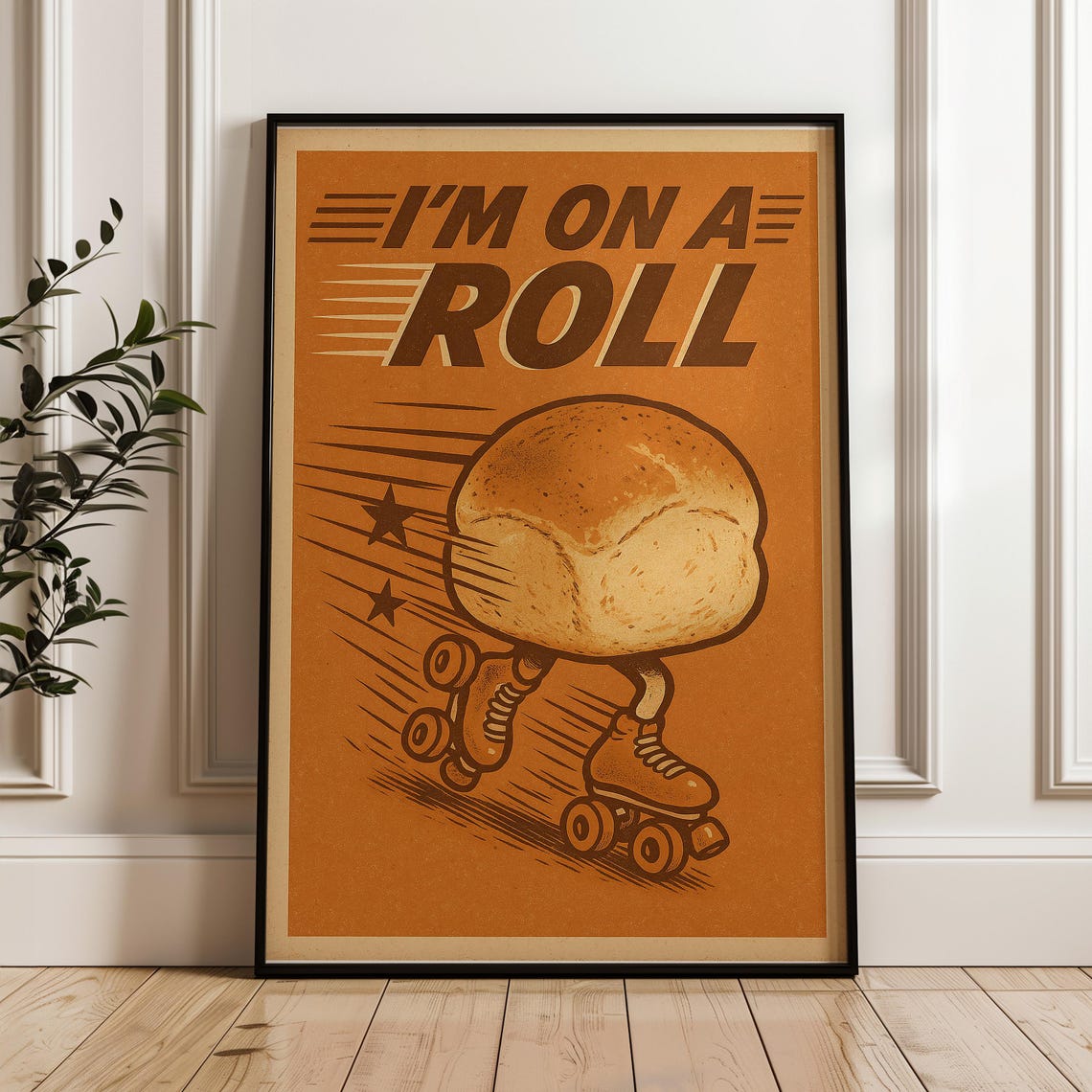 Im on a Roll Retro Roller Skating Bread Pun Kitchen Gift Poster