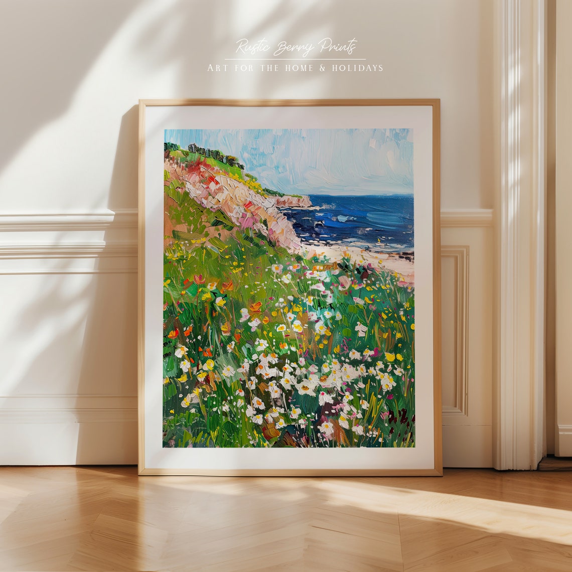 Wildflower Cliff Overlooking Blue Ocean Waves Coastal Summer Poster