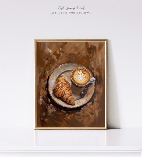 Croissant Coffee Art Print Wall Art Kitchen Decor Croissant Poster Trendy Foodie Art Latte Art Instant