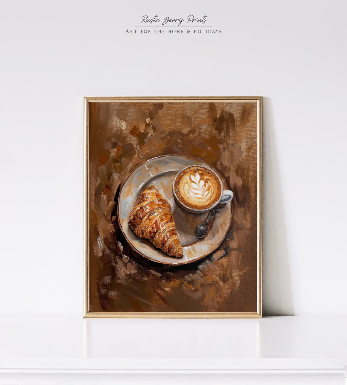 Croissant Latte Art Breakfast Still Life Warm Brown Kitchen Poster