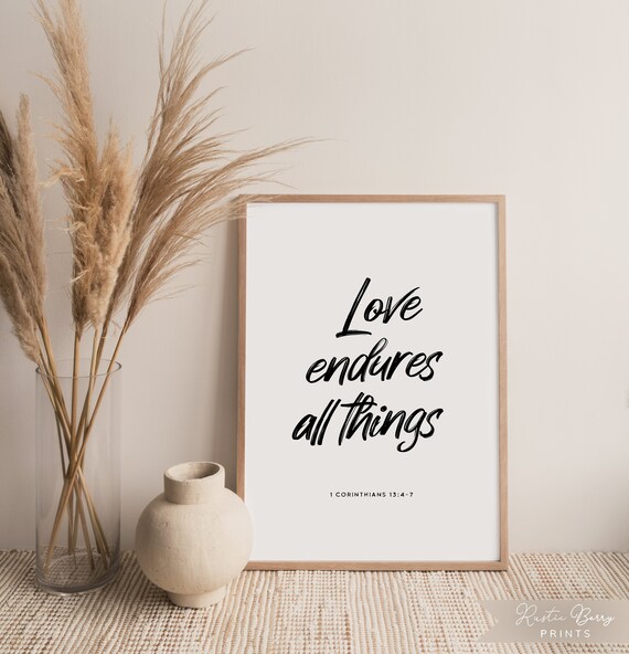 Love Endures All Things 1 Corinthians 13:4-7 Wedding Scripture Wall Poster
