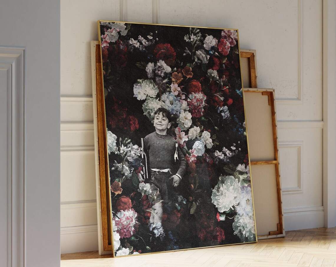 Child Among Baroque Blooms Dark Floral Maximalist Collage Art Poster - Image 2