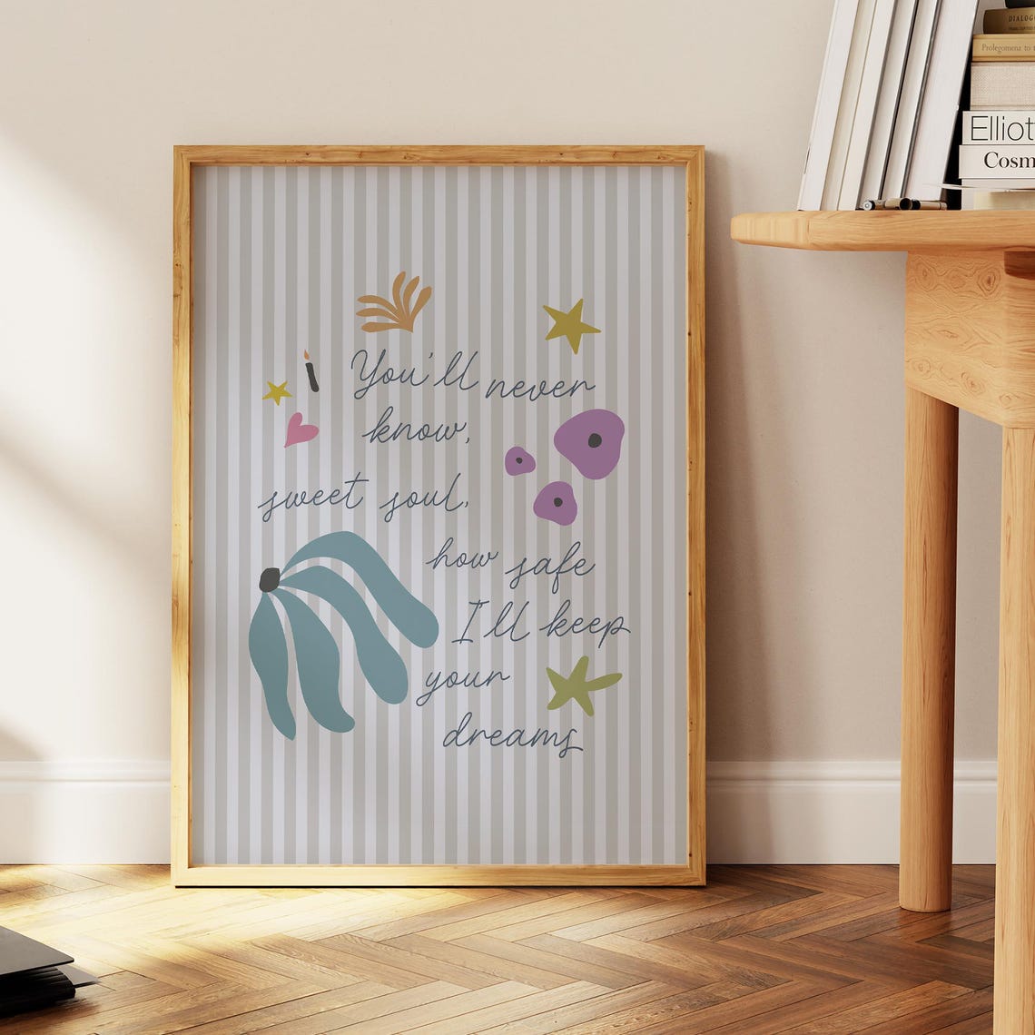 Soft Gray Stripe Typography Poster Sweet Soul Nursery Quote Wall Art