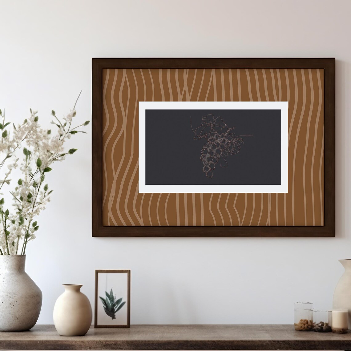 Minimalist Grapes Line Sketch Modern Botanical Illustration Art Print