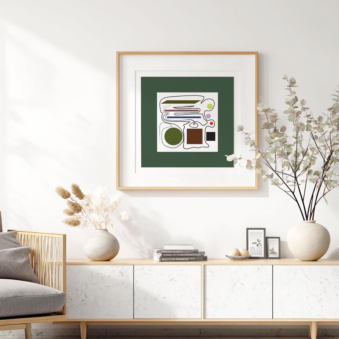 Modern Abstract Line Art With Shapes Wall Decor For Living Room