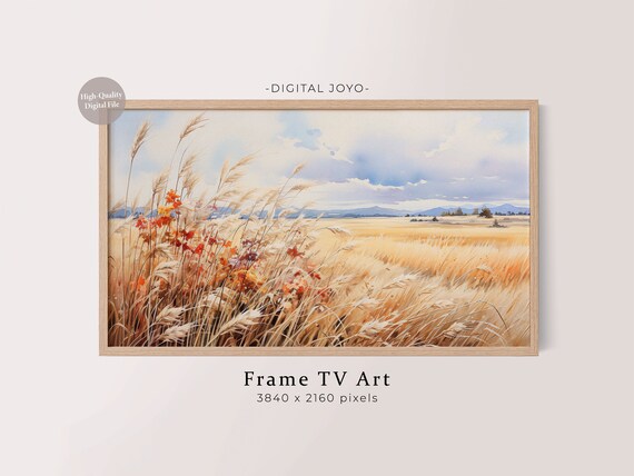 Autumn Wheat Field Golden Meadow Watercolor Landscape Artwork Poster