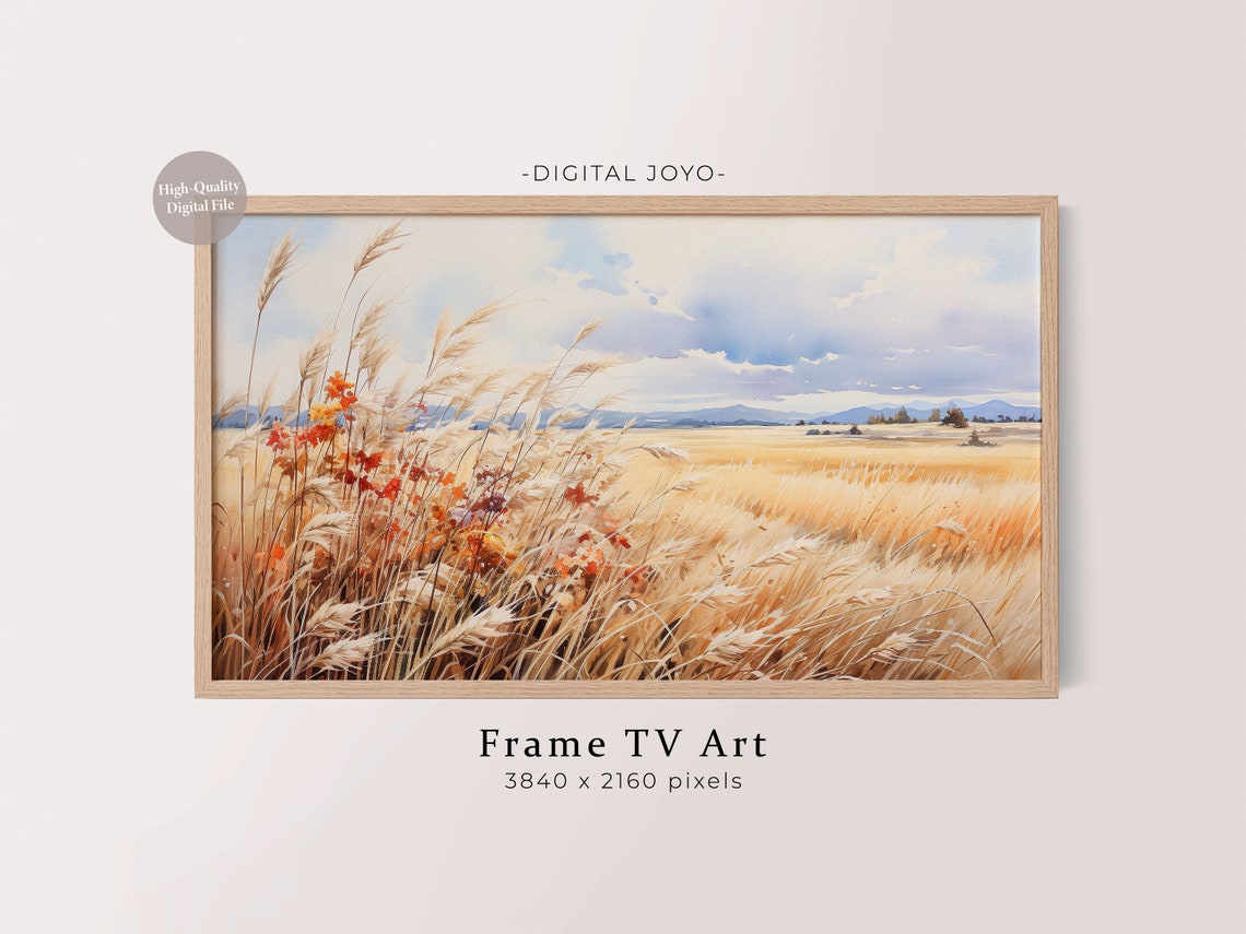 Autumn Wheat Field Golden Meadow Watercolor Landscape Artwork Poster