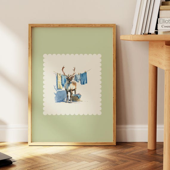 Mint Green Reindeer Laundry Poster Funny Christmas Wall Art