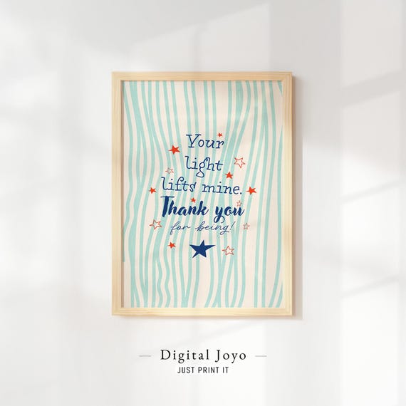 Your Light Lifts Mine Starry Print On Teal Stripes Inspirational Living Room Office Art