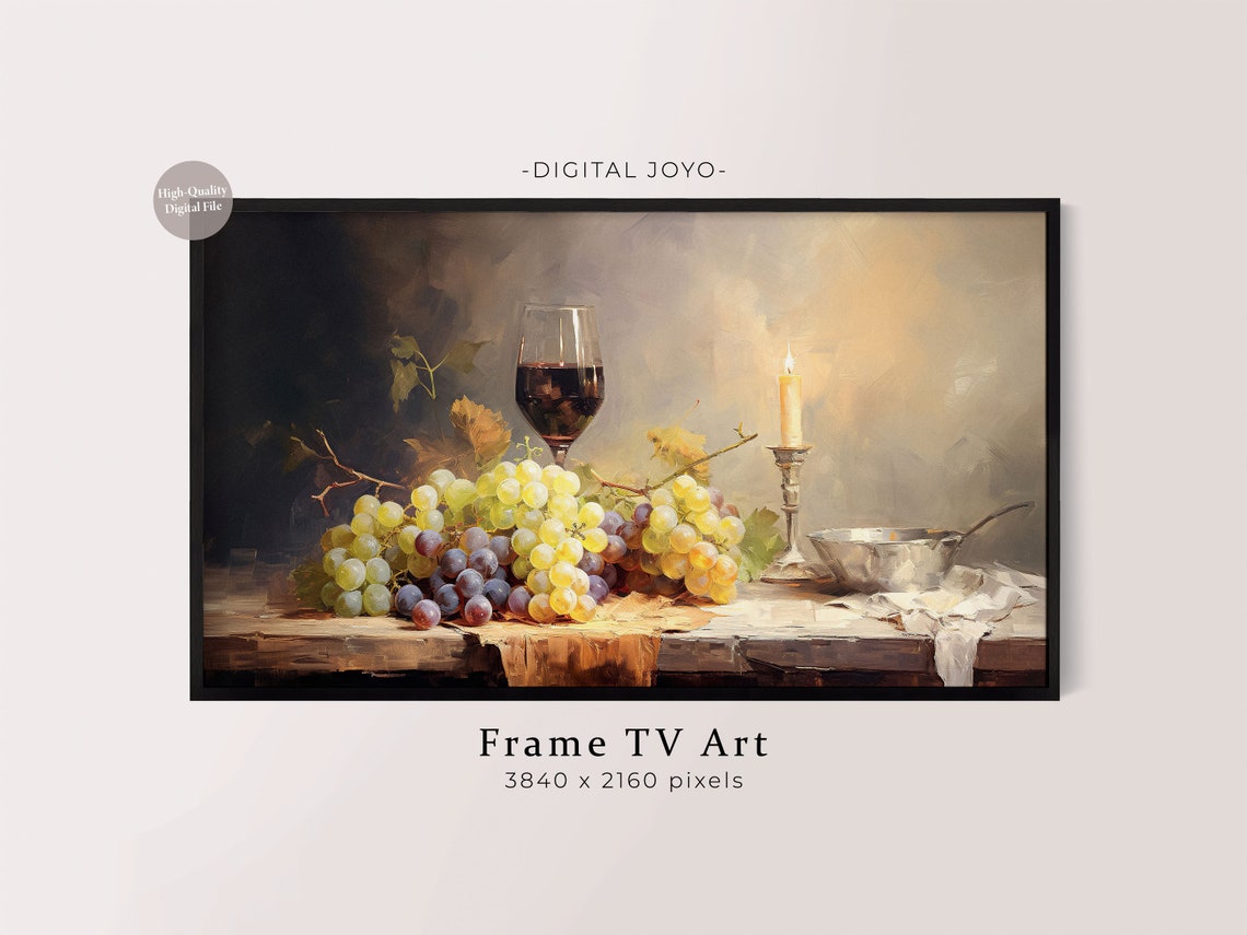 Classic Grapes and Red Wine Still Life Candlelit Table Art Poster