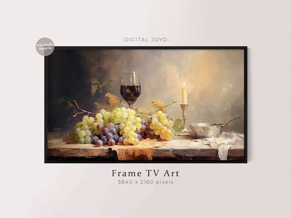 Classic Grapes and Red Wine Still Life Candlelit Table Art Poster