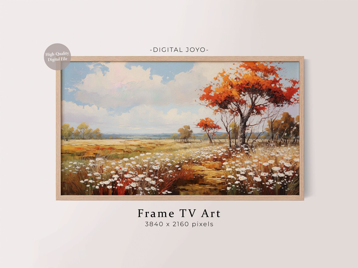 Autumn Field Landscape Painting Frame TV Wildflower Meadow Wall Art
