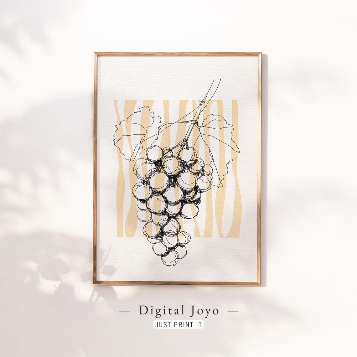 Golden Stripe Grape Cluster Vine Sketch Minimalist Botanical Art Print