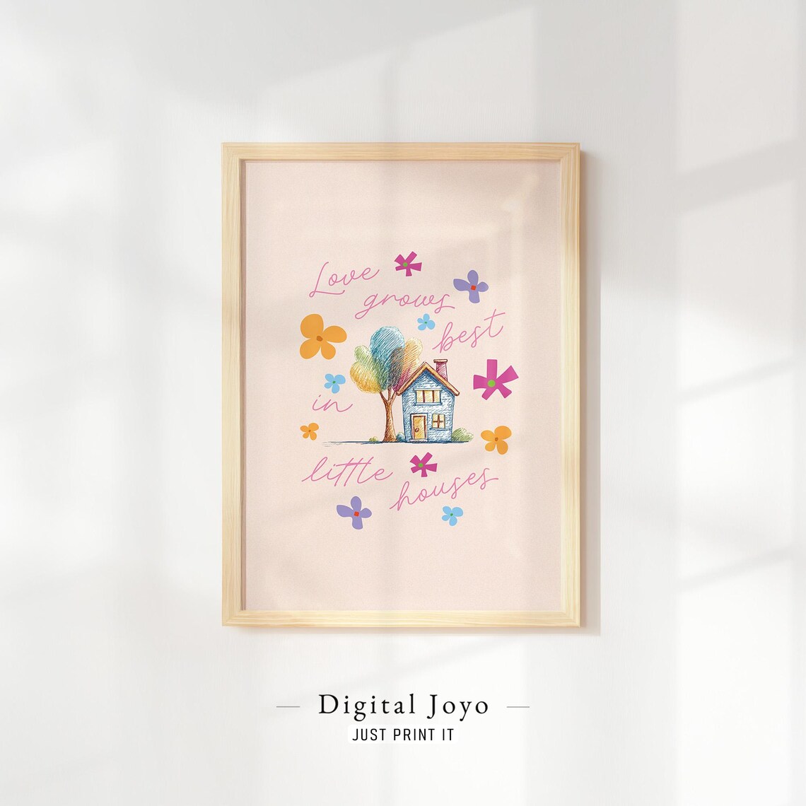 Love Grows Best in Little Houses Sweet Floral Watercolor Home Quote Wall Art