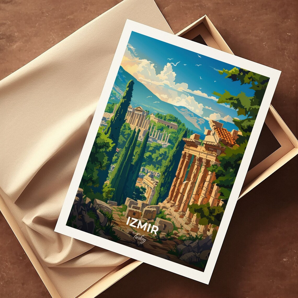 Izmir Ancient Temple Ruins With Mountains And Cypress Turkey Travel Poster - Image 3