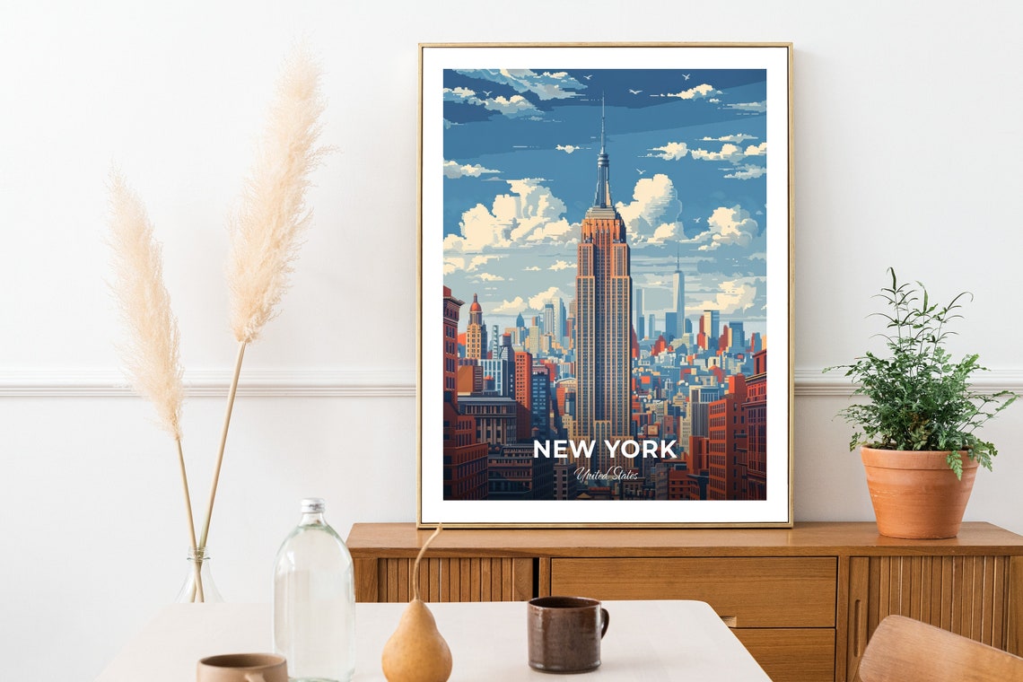 New York Empire State Building Manhattan Skyline Travel Poster - Image 2