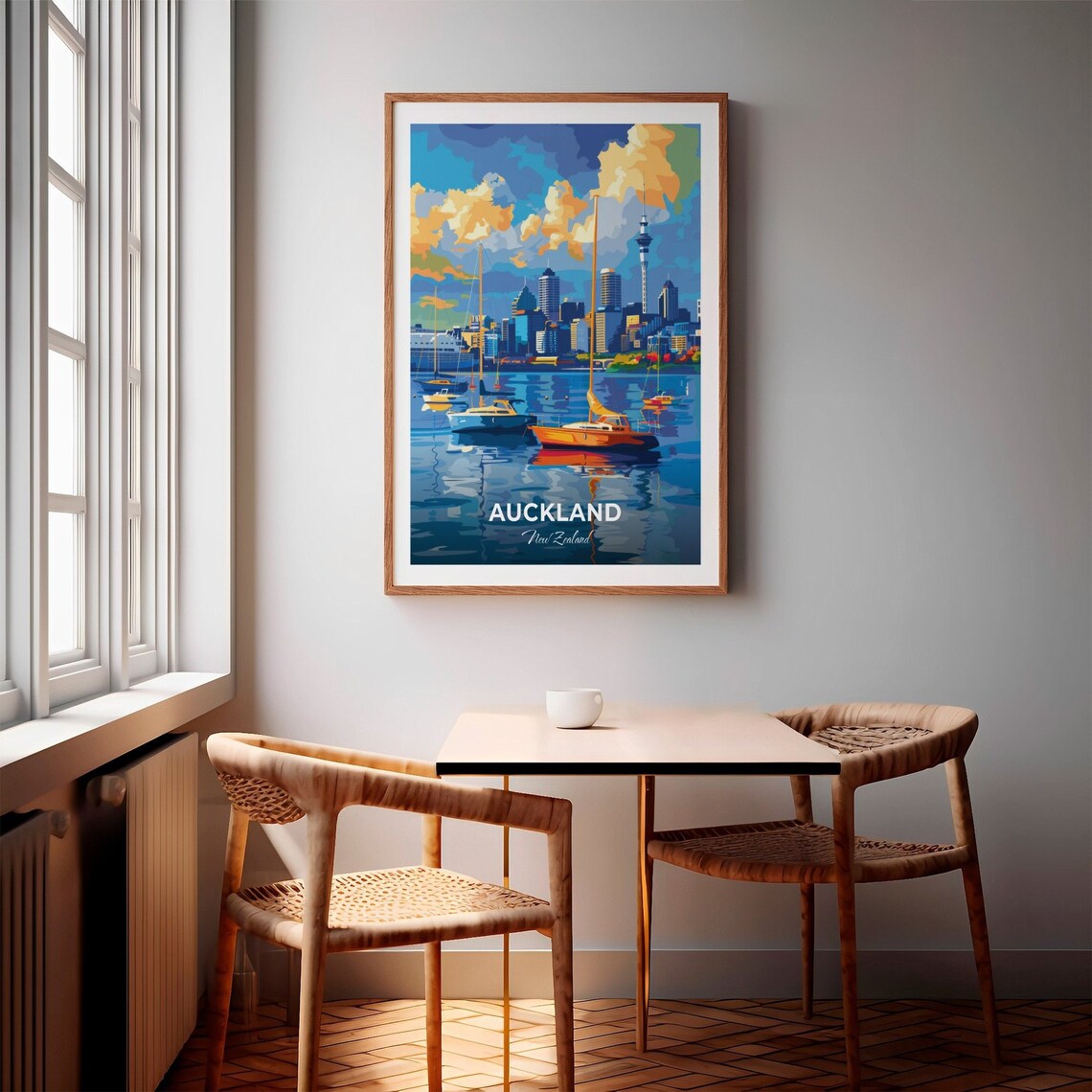 Auckland Harbour Sailboats Sky Tower Skyline New Zealand Travel Poster - Image 2