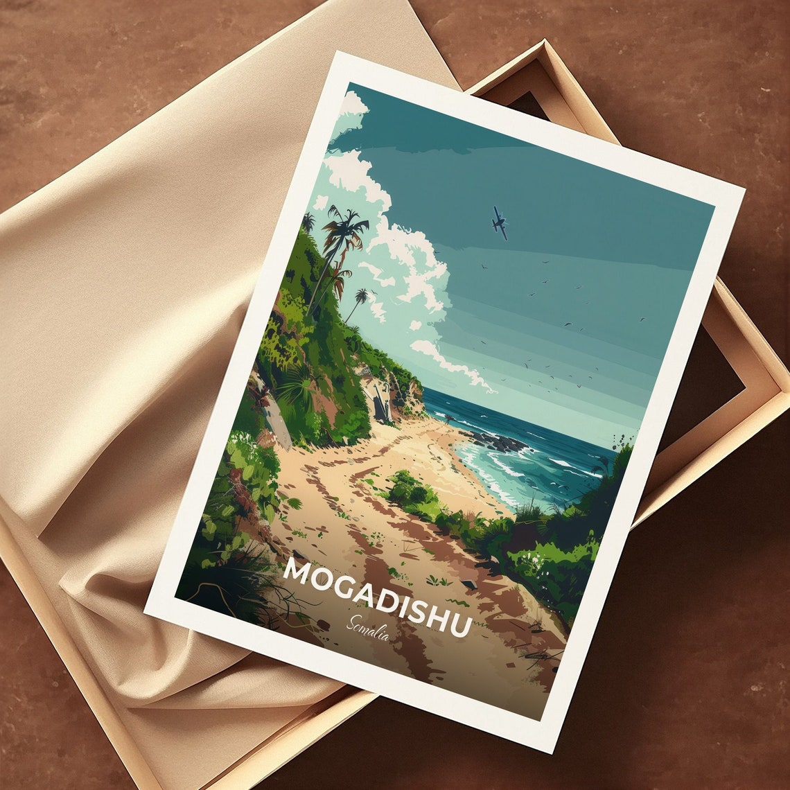 Mogadishu Somalia Tropical Beach Coastline With Palms And Plane Poster - Image 3