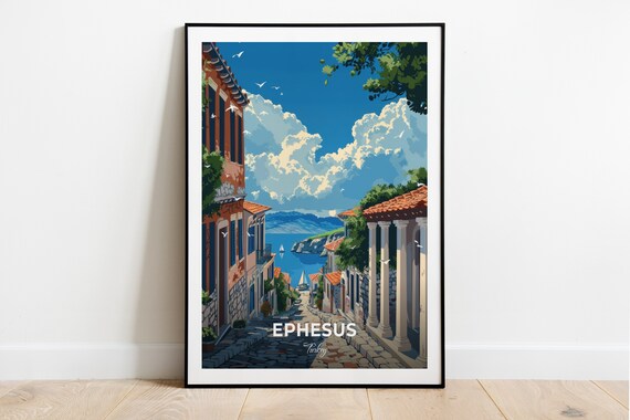 Ephesus Turkey Harbor Street Sailboats Sea View Old Town Travel Poster